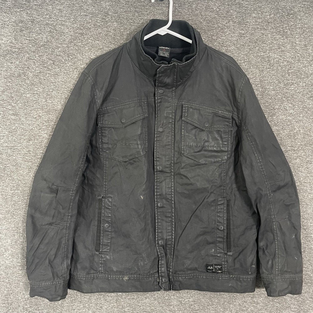 Oakley Jacket Mens XL Black Canvas Military Full Zip Lined Pockets Workwear